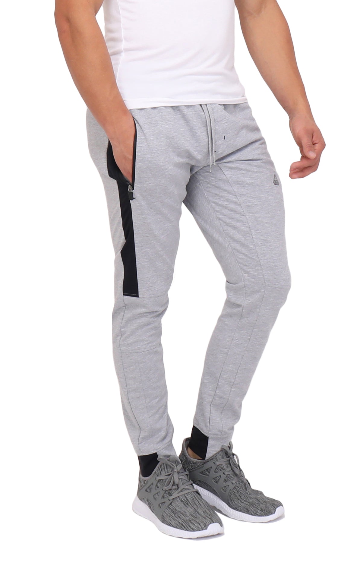Men's Infinite Flex Tall Fit jogger sweatpants by SCR Sportswear, front view showing adjustable waistband and tapered fit.