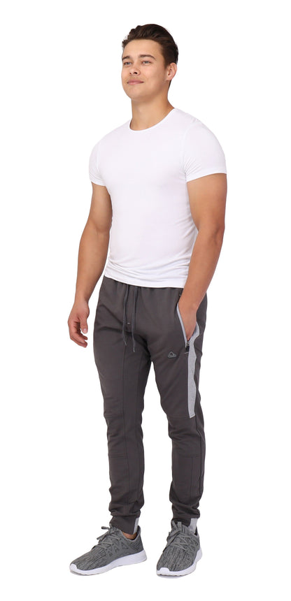 Men's SCR Sportswear Infinite Flex Tall Fit joggers sweatpants, full front view showing black fabric and elastic waistband.