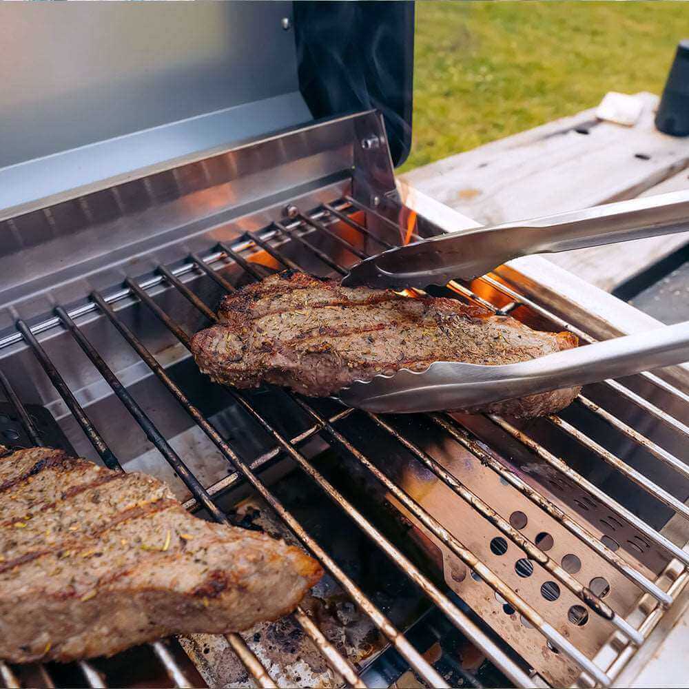 Stainless G22 Monument Grills tabletop propane gas grill with compact design and stainless steel cooking surface.