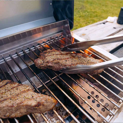 Stainless G22 Monument Grills tabletop propane gas grill with compact design and stainless steel cooking surface.