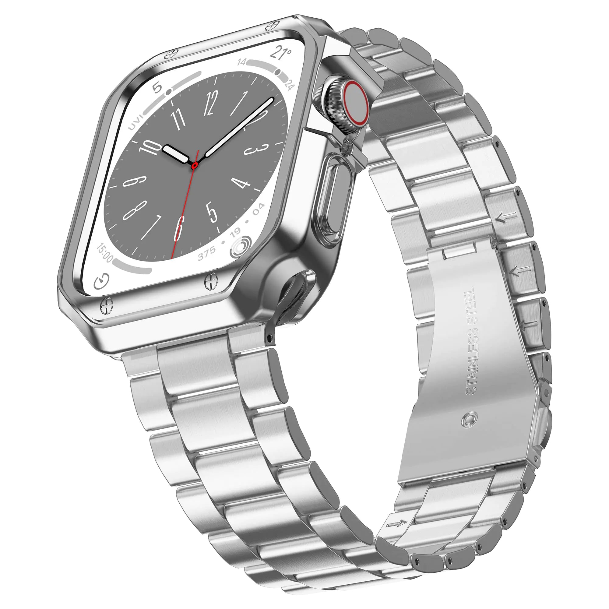 [Update] Compatible with Apple Watch Band Men for Apple Watch Case for iPhone Watch Band Stainless Steel for iWatch Bands Metal fit Apple Watch Series SE 9 8 7 6 5 4 3 2 1 45mm 44mm 42mm Silver