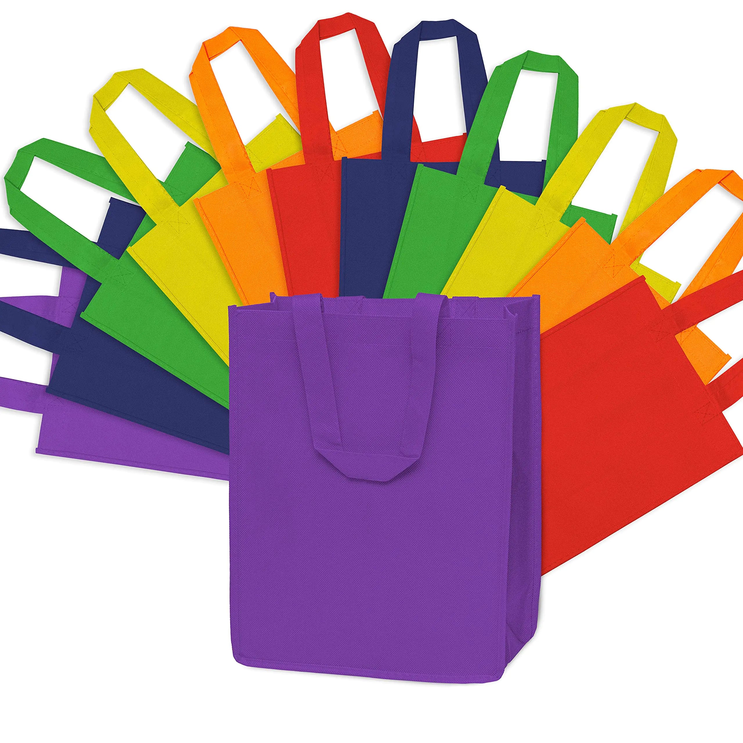 ZENPAC 10x5x13 12 Pack Medium Assorted Rainbow Color Cloth Bags with Handles Reusable Grocery Tote Bags Birthday Bags Tote Bags for Presents Bulk