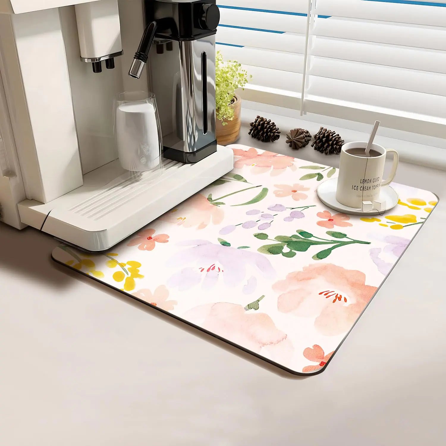 Coffee Bar Mat Rubber Dish Drying Mat For Kitchen Counter Coffee Mat for Home Bar Gift Kitchen Mat Coffee Bar Accessories Decorative Coffee Shop Chocolate Dish Drying Pad 16"X 18"