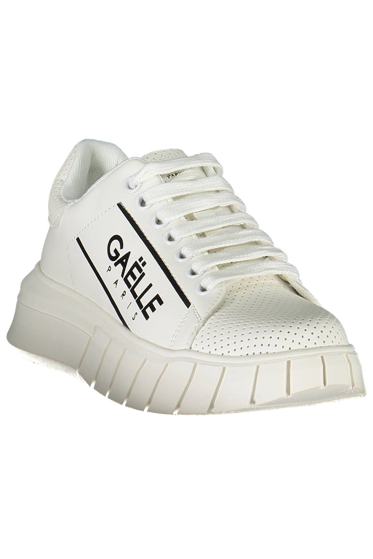 Pair of GAELLE PARIS women's white sport sneakers with breathable mesh and cushioned soles, suitable for athletic and casual wear.