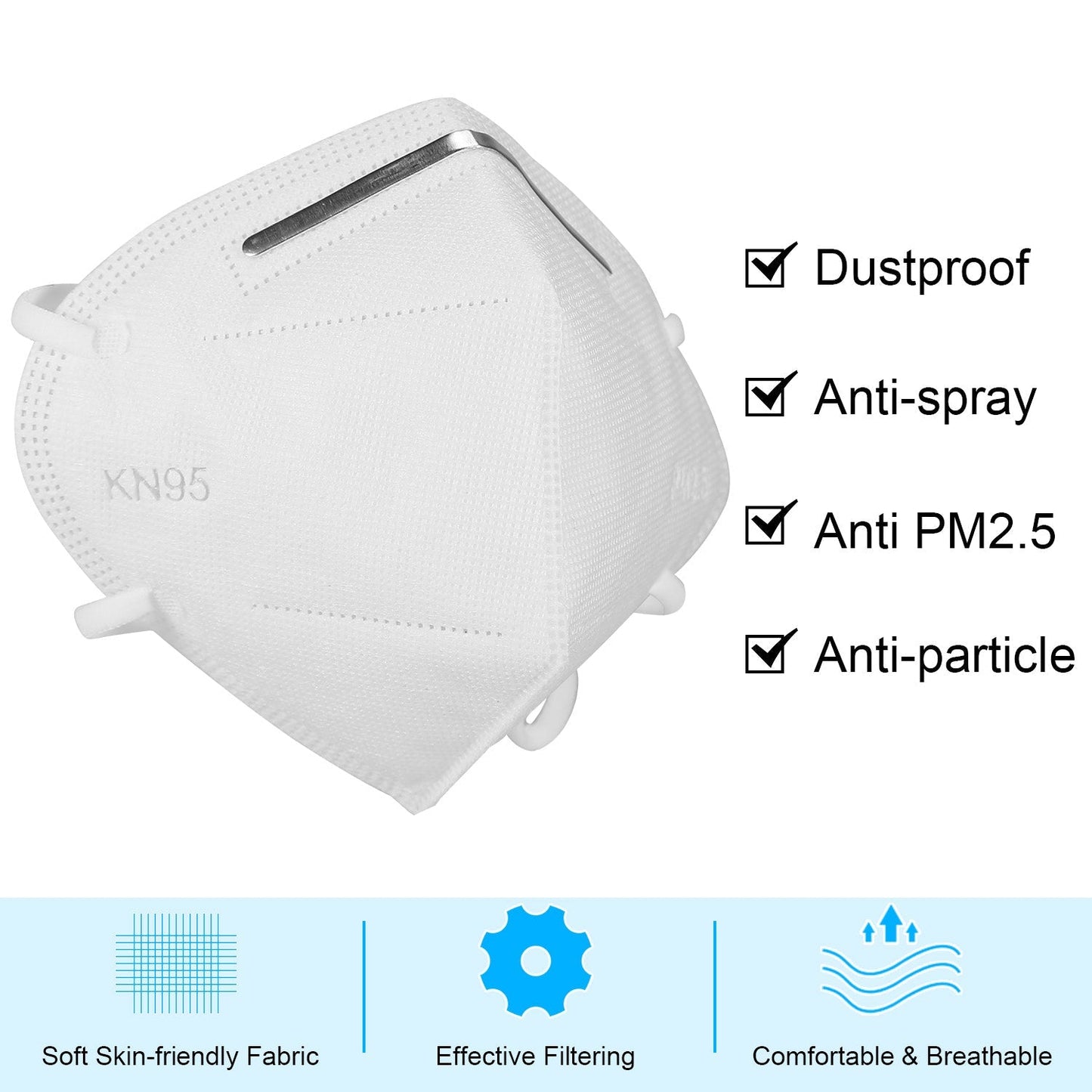Set of 10 disposable KN95 protective face masks by Gamba Beauty, showing white masks with ear loops and adjustable nose clips.