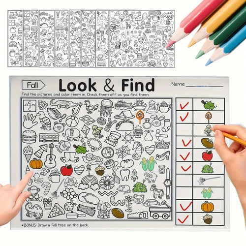 Children's hidden object coloring book with 32 pages from Game On Interactive LLC, featuring interactive matching and educational activities.