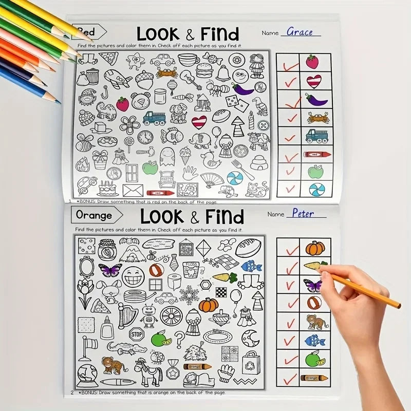 Children's hidden object coloring book with 32 pages featuring interactive matching games by Game On Interactive LLC.