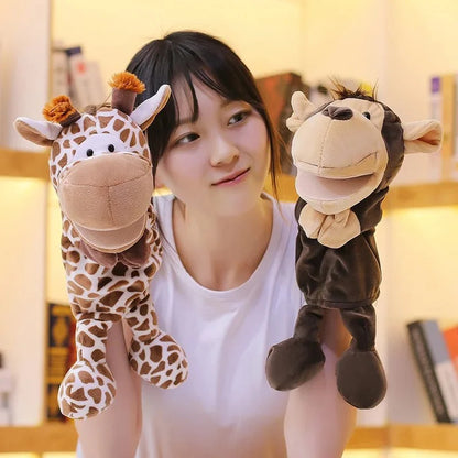 35cm cartoon animal hand puppet featuring lion, elephant, and pig plush toys for interactive play, from Game On Interactive LLC.