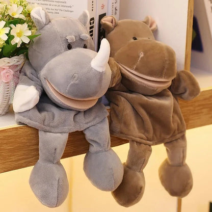 35cm cartoon animal hand puppet featuring a lion, elephant, and pig plush toys for interactive play by Game On Interactive LLC.