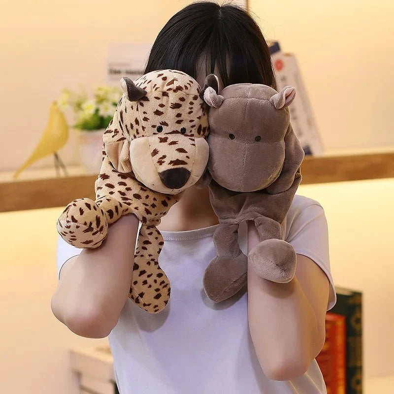 35cm plush cartoon animal hand puppet featuring lion, elephant, and pig for interactive play, by Game On Interactive LLC.