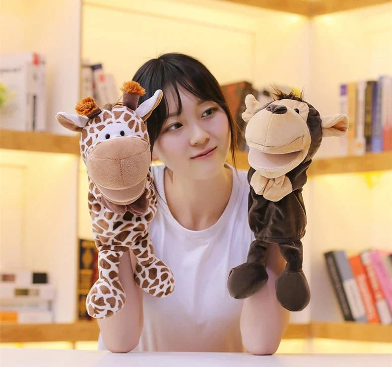 35cm cartoon animal hand puppet featuring lion, elephant, and pig plush toys for interactive play by Game On Interactive LLC