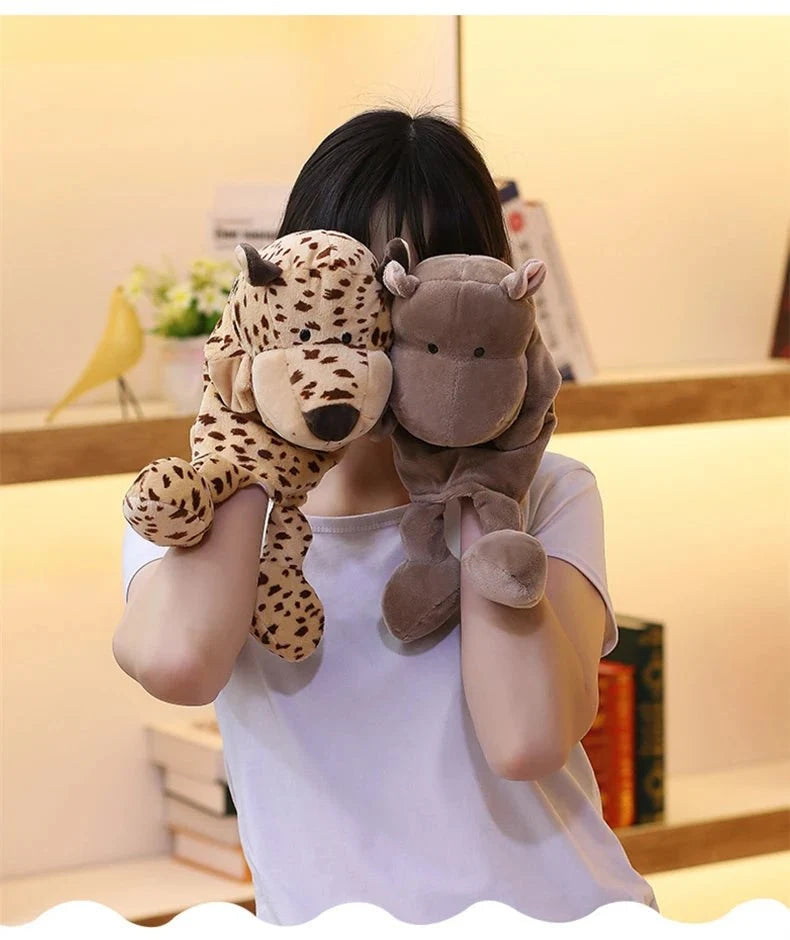 35cm plush cartoon animal hand puppet featuring a lion, elephant, and pig for interactive play by Game On Interactive LLC.