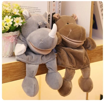 35cm plush cartoon animal hand puppet featuring lion, elephant, and pig for interactive play by Game On Interactive LLC.
