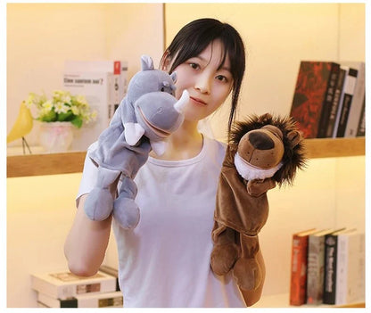 35cm cartoon animal hand puppet featuring a lion, elephant, or pig plush toy for interactive play by Game On Interactive LLC