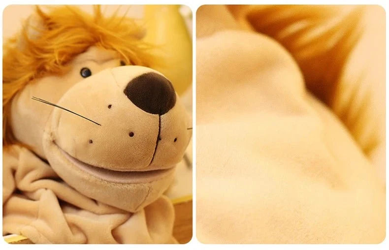 35cm cartoon animal hand puppet featuring lion, elephant, and pig plush toys for interactive play, by Game On Interactive LLC.