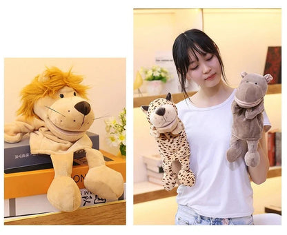 35cm cartoon animal hand puppet featuring a lion, elephant, and pig plush toys for interactive play by Game On Interactive LLC.