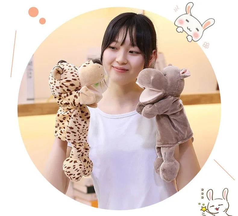 35cm cartoon animal hand puppet featuring a plush lion, elephant, and pig, perfect for interactive play and imaginative storytelling.