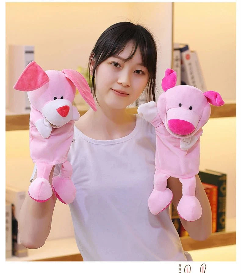 35cm cartoon animal hand puppet featuring lion, elephant, and pig plush toys for interactive play by Game On Interactive LLC.