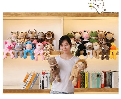 35cm plush cartoon animal hand puppet featuring lion, elephant, and pig for interactive play, by Game On Interactive LLC.