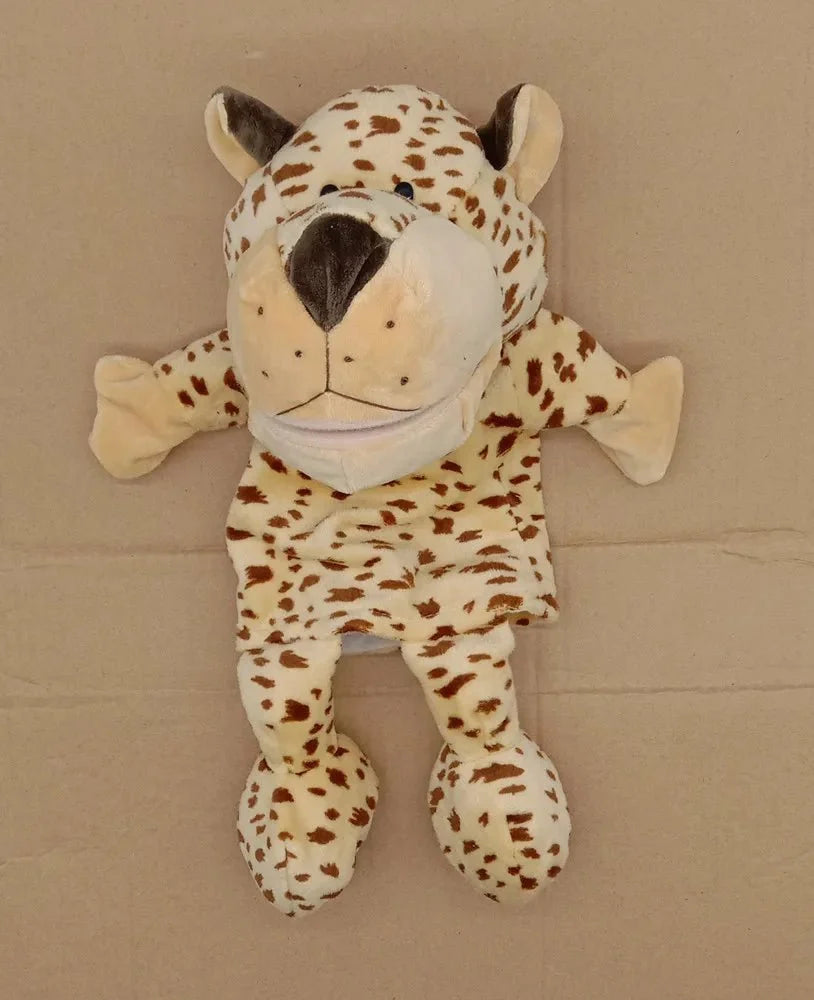 35cm plush cartoon animal hand puppet featuring lion, elephant, or pig for interactive play, made by Game On Interactive LLC