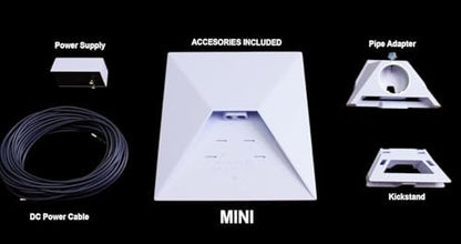 Generic Starlink Mini 4th Gen satellite internet antenna with Wi-Fi router, DC power, and region unlock for RVs, camping, and remote work.