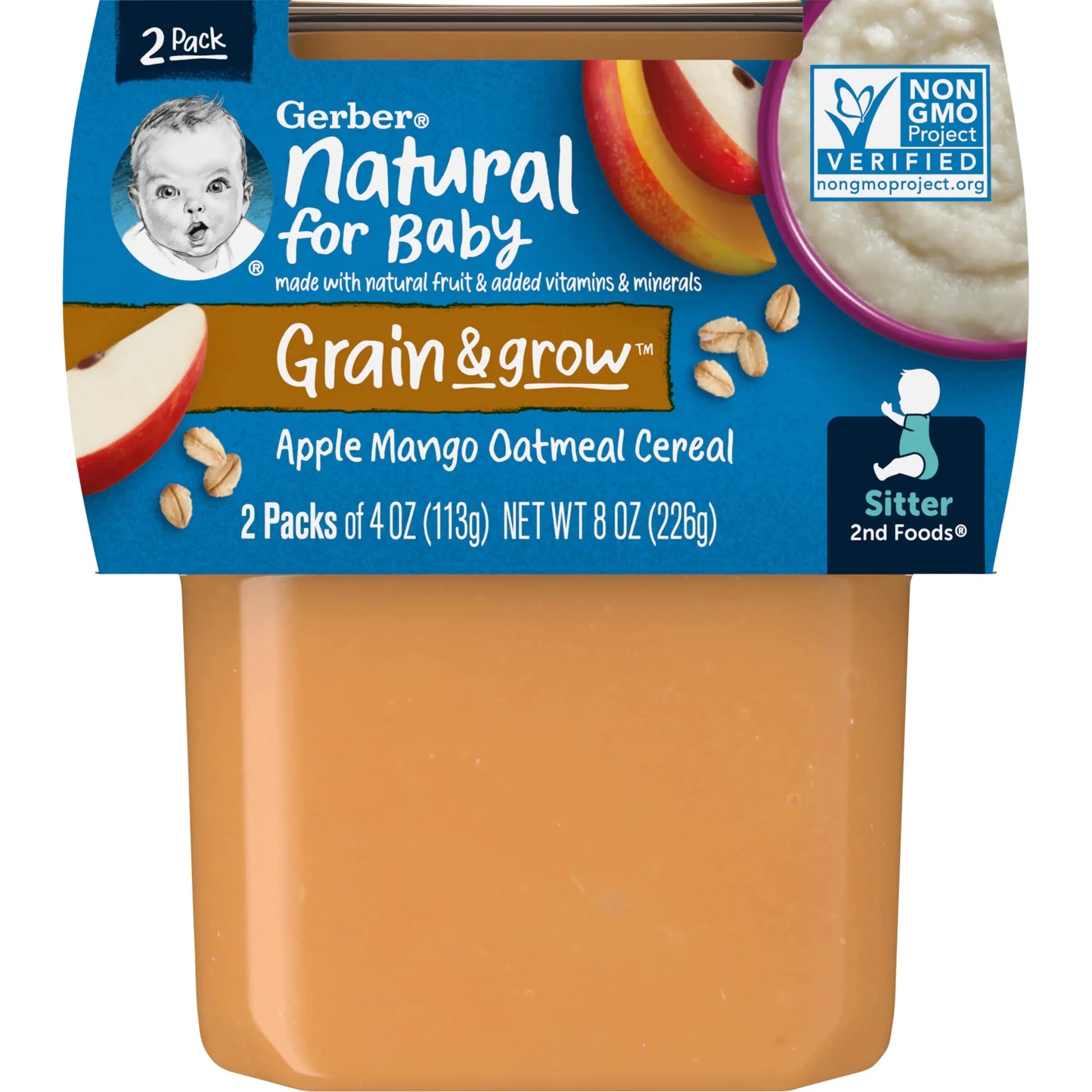 Gerber Baby Food 2nd Foods Mixed Cereal Apples & Mangos with Rice Cereal Puree 4 Ounce Tubs 2 - Pack - BACKUPMYFILESNOW