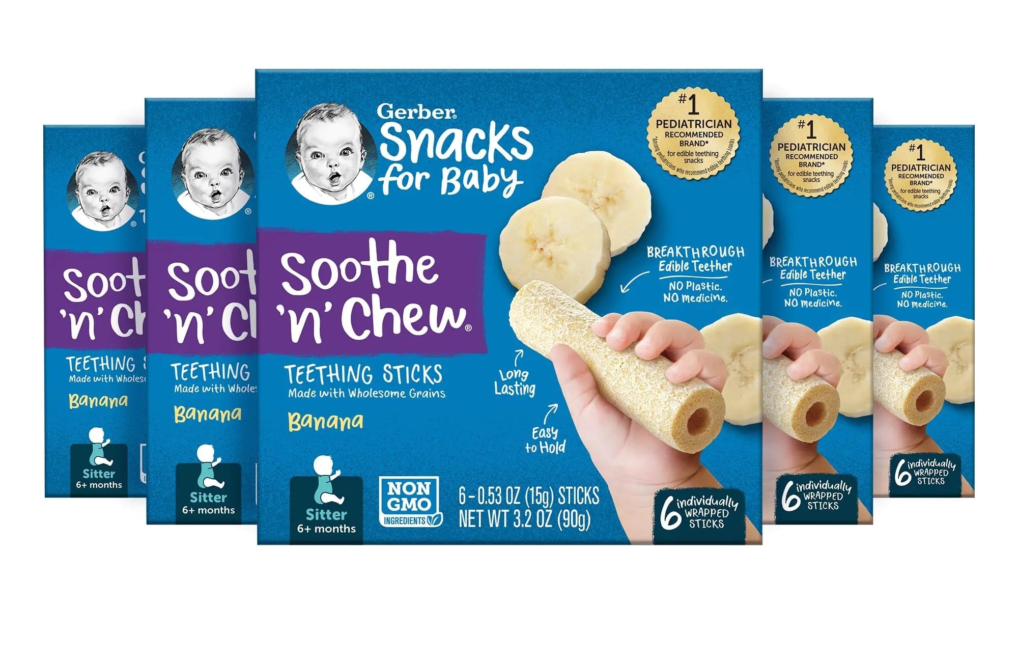 Gerber Snacks for Baby Baby Food Snacks Sitter Soothe N Chew Teething Sticks Banana Banana Teether 5 Boxes of 6 Individually Wrapped Sticks (30 Count) - BACKUPMYFILESNOW