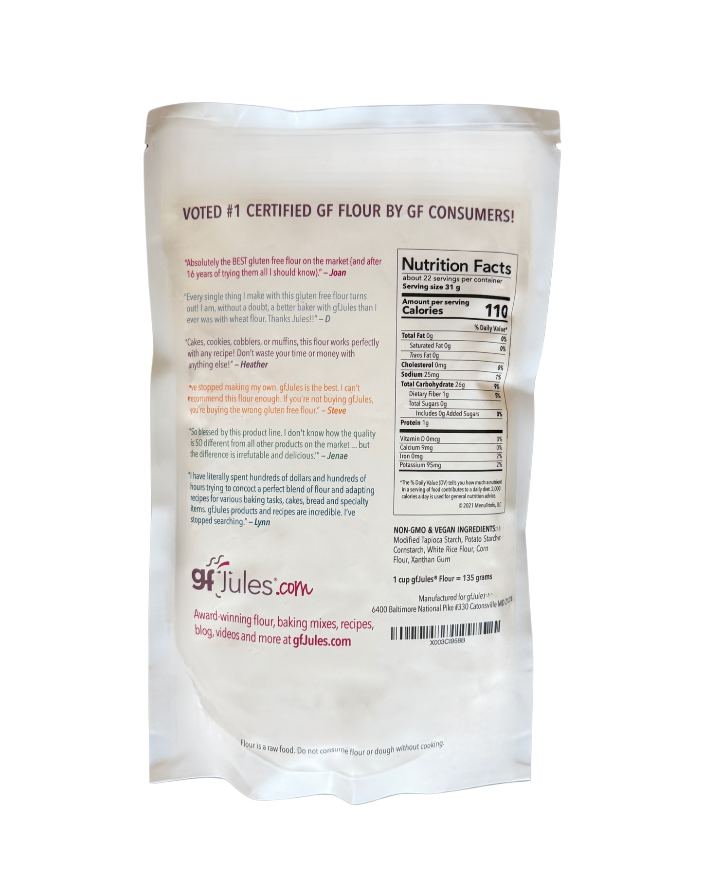 gfJules All Purpose Gluten-Free Flour in a 1.5 lb bag, versatile food item for gluten-free baking and cooking.
