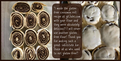 gfJules all-purpose gluten-free flour in a 5 lb bag, ready for baking and cooking, packaged in a clear plastic bag.
