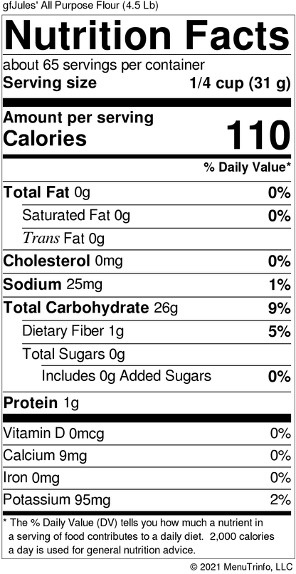 gfJules All Purpose Gluten-Free Flour in a 5 lb bag, natural food ingredient for baking and cooking.