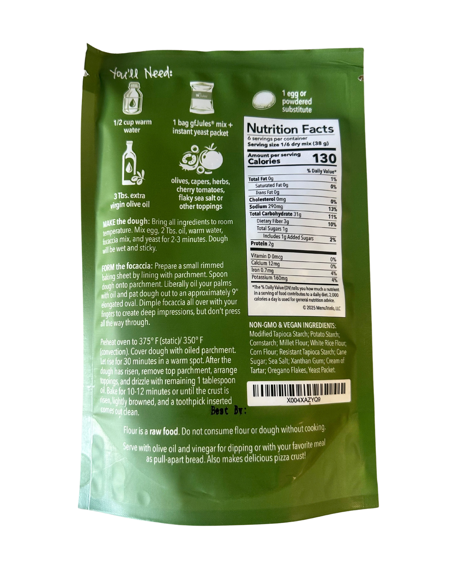 Pack of gfJules 10-Minute Gluten-Free Focaccia Mix, ready-to-use food item for quick, tasty gluten-free bread.