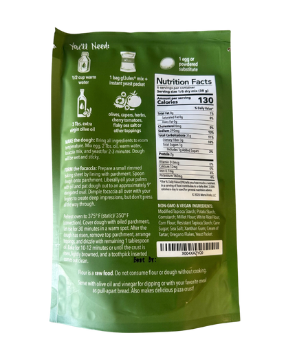 Pack of gfJules 10-Minute Gluten-Free Focaccia Mix, ready-to-use food item for quick, tasty gluten-free bread.