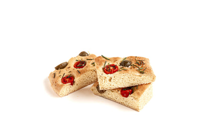 Pack of gfJules 10-minute gluten-free focaccia mix for easy homemade bread, shown in a resealable food package.