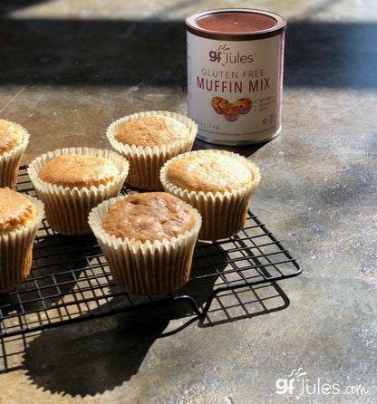 Pack of gfJules gluten-free muffin mix in a resealable bag, showcasing the product label and packaging.