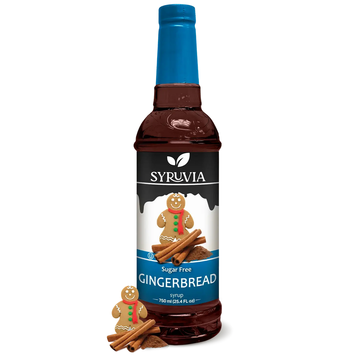 Sugar-free gingerbread syrup by Syruvia, showing a bottle of flavored coffee syrup with gingerbread spice flavor.