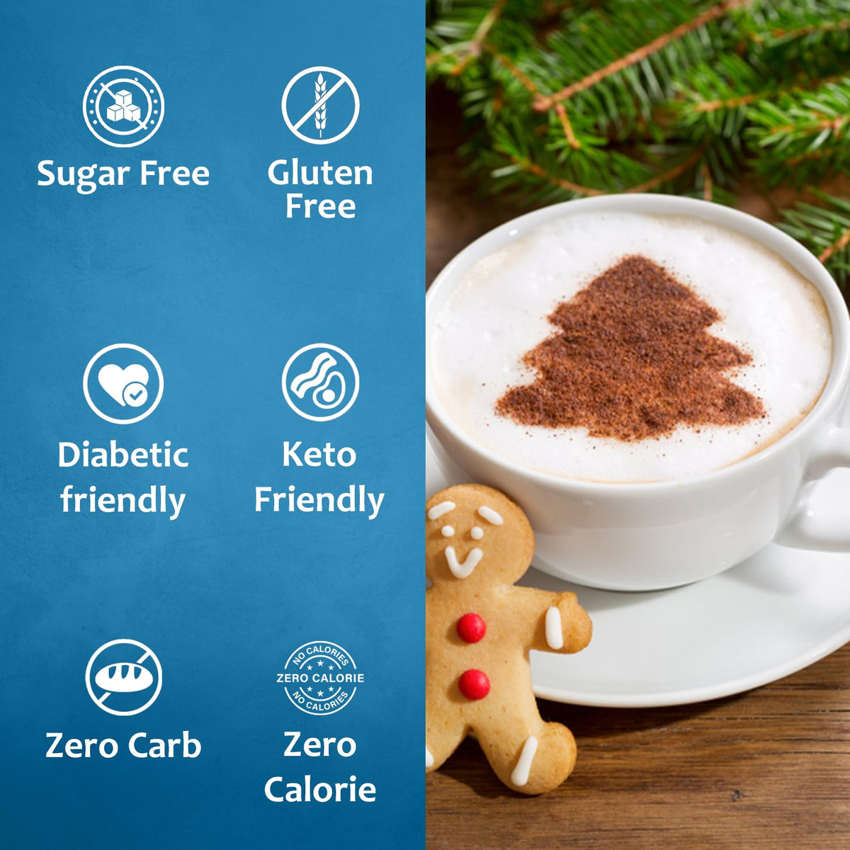 Sugar-free gingerbread syrup by Syruvia displayed in a glass bottle, perfect for flavored coffee and holiday treats.