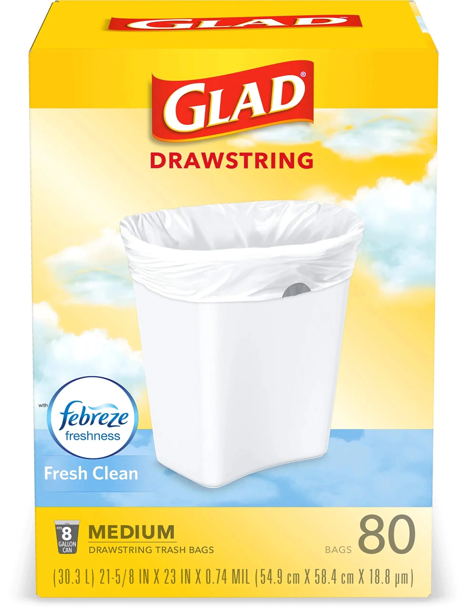Glad Medium Kitchen Drawstring Trash Bags 8 Gal Fresh Clean Scent 80 Ct (Package May Vary) - BACKUPMYFILESNOW