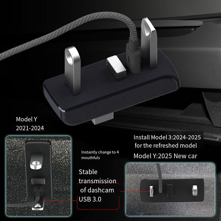 Tesery USB Hub installed in Model Y Juniper and Model 3 Highland glove box, providing additional USB port access.