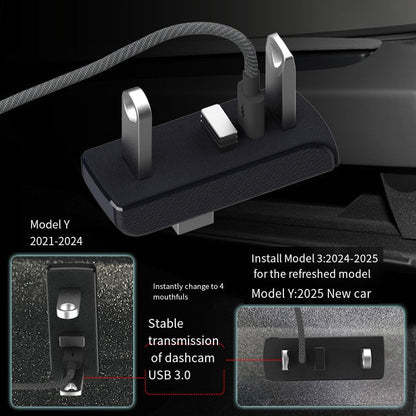 Tesery USB Hub installed in Model Y Juniper and Model 3 Highland glove box, providing additional USB port access.