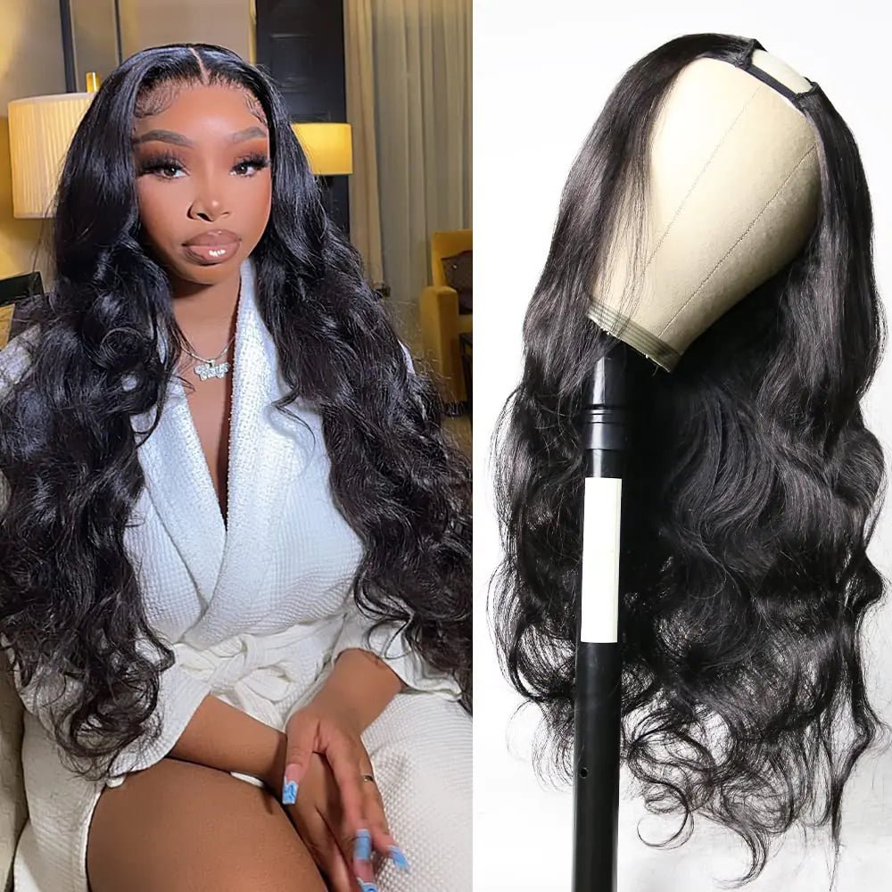 Glowig U Part Human Hair Wig Body Wave for Women Brazilian Remy Glueless Wig Human Hair Upart Human Hair Wig Beginner Friendly V Part Wig Human Hair 180% Density Natural Color 28Inch - BACKUPMYFILESNOW