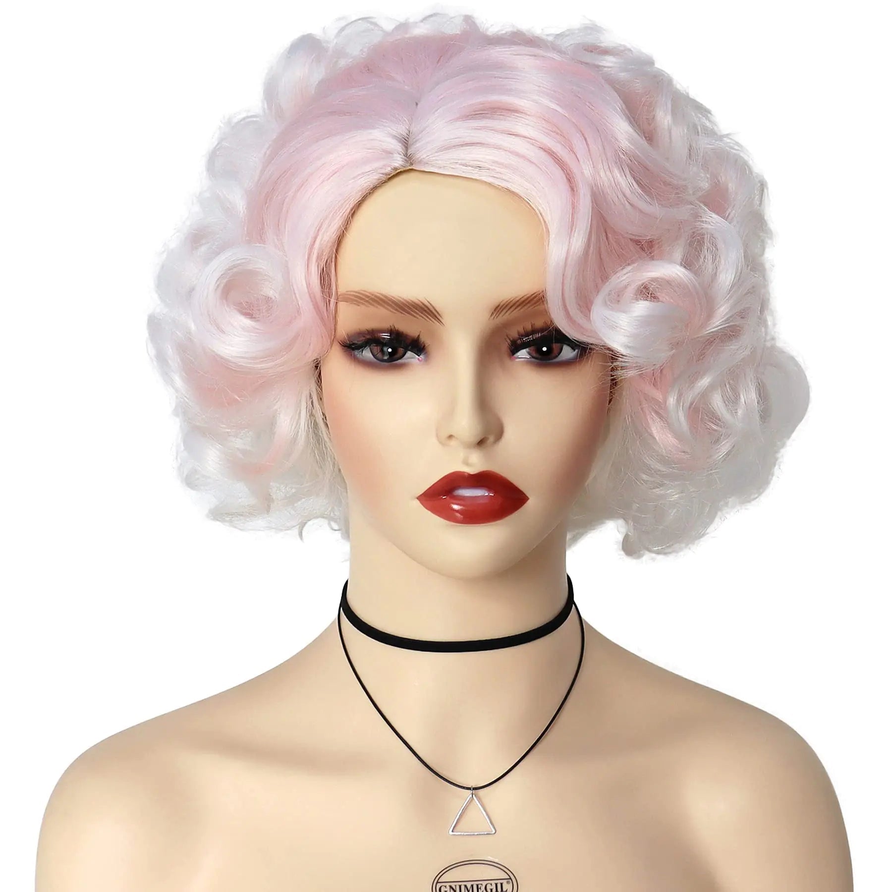 GNIMEGIL Pale Pink Wigs Short Curly Wigs for Women White Ombre Wig Cosplay Synthetic Hair 50s Costume Effie Trinket Wigs Layered Wave.