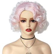 GNIMEGIL Pale Pink Wigs Short Curly Wigs for Women White Ombre Wig Cosplay Synthetic Hair 50s Costume Effie Trinket Wigs Layered Wave.