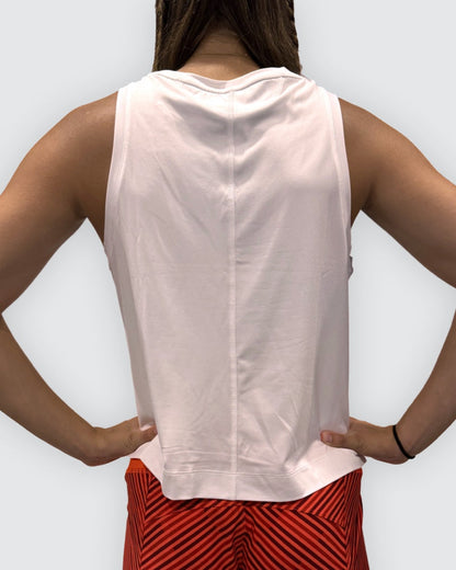 Dark grey Goal Five boxy crop tank top displayed on a mannequin, showcasing its relaxed fit and casual style.