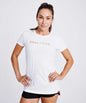 Black Goal Five women's athletic T-shirt, lifestyle style, fitted design, made for comfort and active wear.