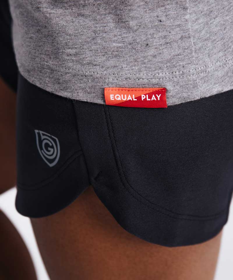 Black Goal Five Women's Athletic T-Shirt for lifestyle wear, shown on a model, made of lightweight, comfortable fabric.