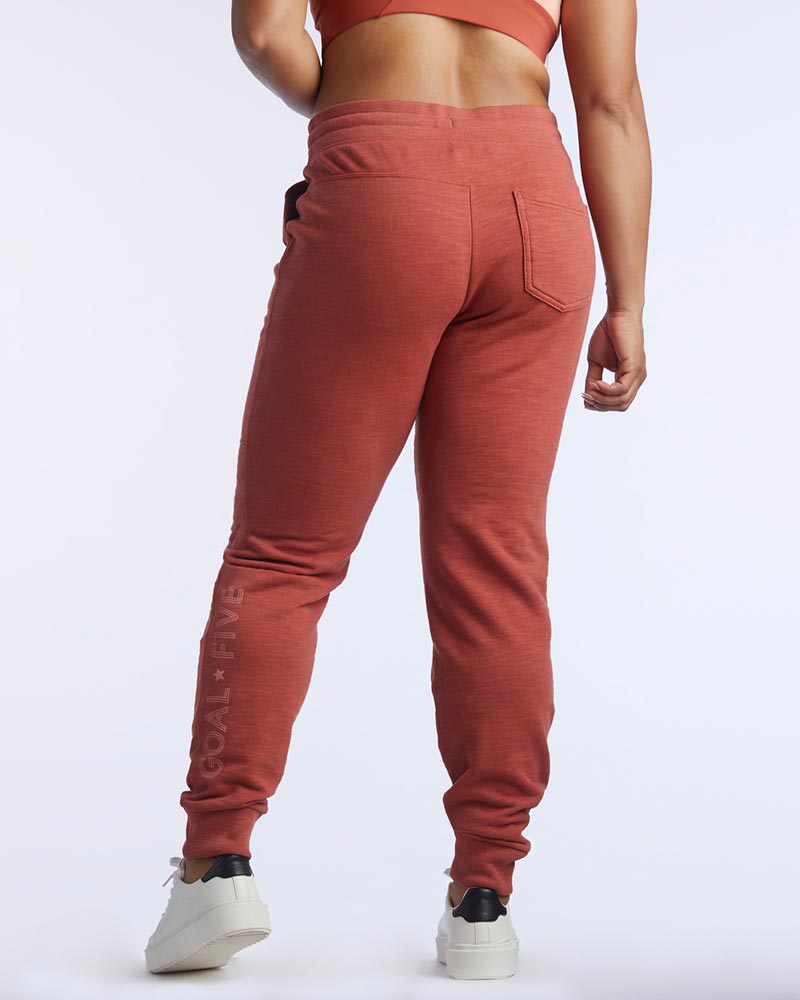 Goal Five Freasy Jogger in carbon color, lifestyle image showing comfortable fit and casual style on model.