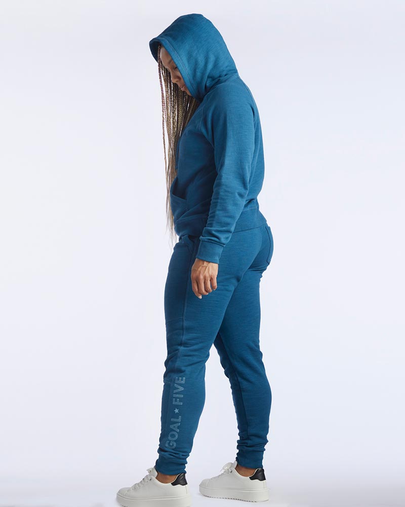 Goal Five Freasy Jogger in carbon color, lifestyle image showing comfortable fit and casual style, XS size.