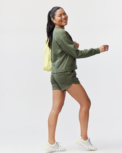 Goal Five Freasy Crew lifestyle shirt in nectar color, featuring a relaxed fit and casual style, front view on model.