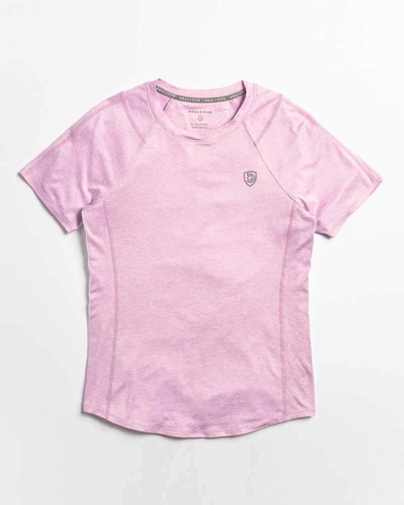 Advance Women's Training Top by Goal Five in ash heather color, shown on a model, designed for active workout wear.