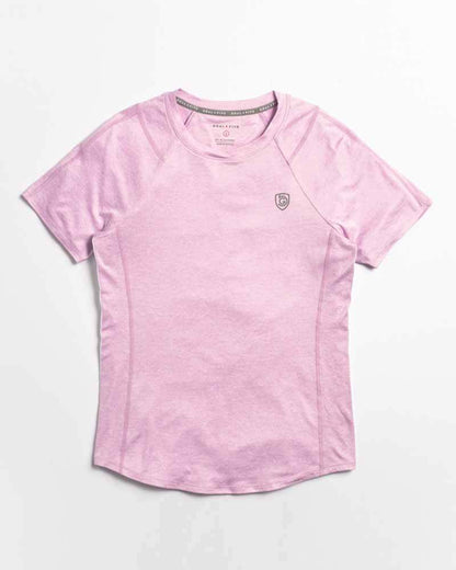 Advance Women's Training Top by Goal Five in ash heather color, shown on a model, designed for active workout wear.